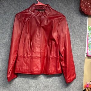 ie petite Red 100% Leather long sleeve lined in merlot Jacket coat size PL